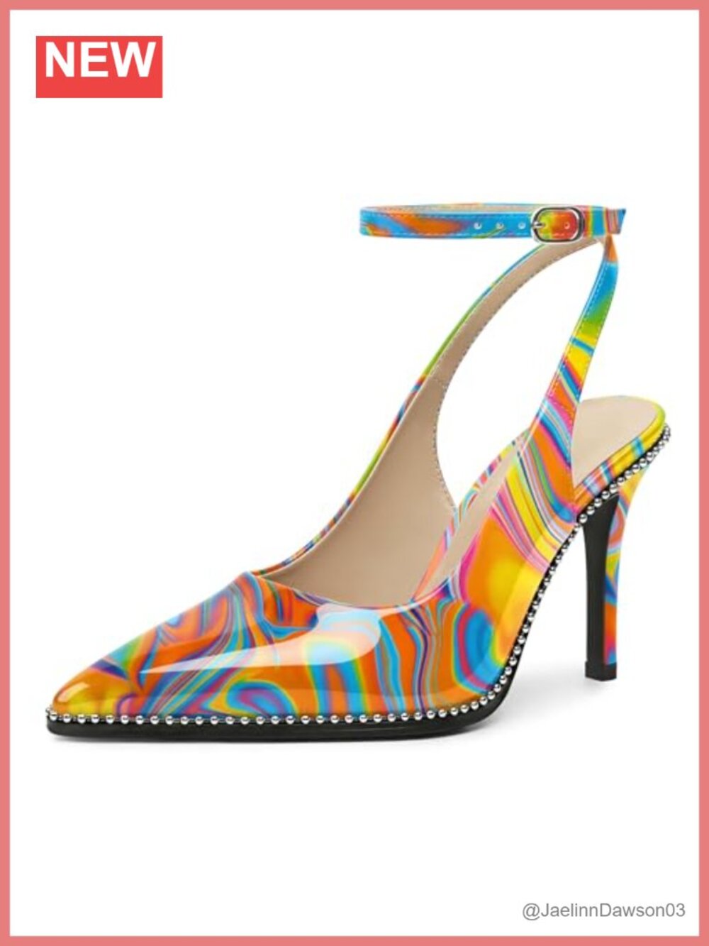 Slingback Heels Ankle Strap Pointed Toe Stiletto Pumps Patent Leather 3.5"